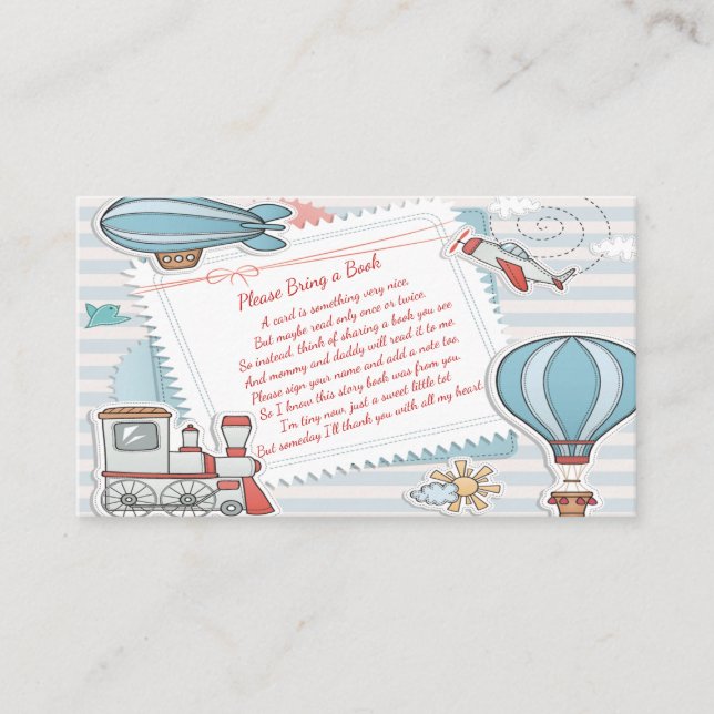 Cute Travel Themed Baby Shower Bring a Book Card (Front)