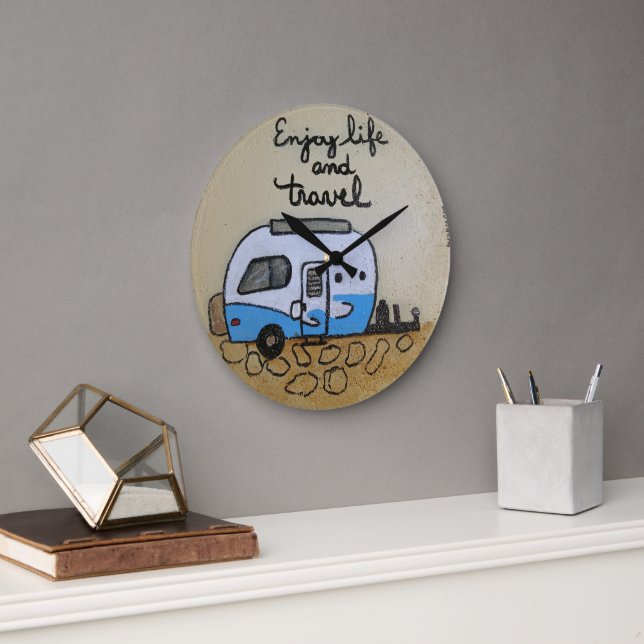 Cute Travel Trailer Large Clock (Office)