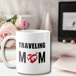 Cute Travelling Mum, World Map & Aeroplane,Fun Coffee Mug