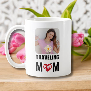 Cute Travelling Mum, World Map & Aeroplane,Photo Coffee Mug
