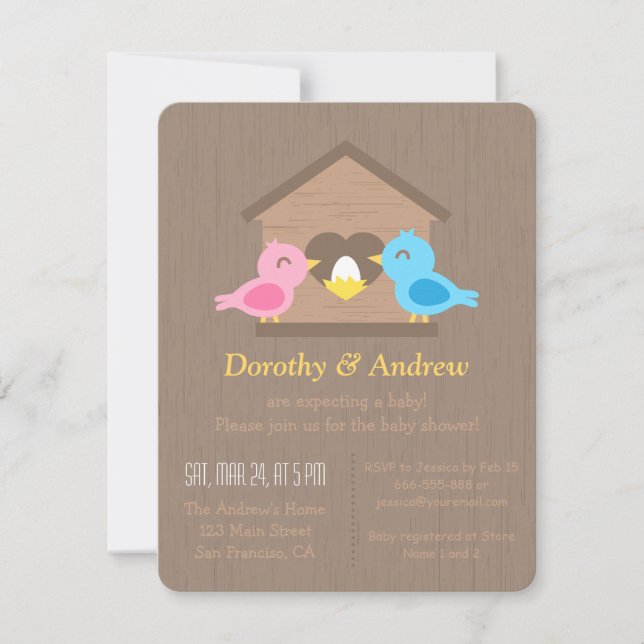 Cute Tree Birdhouse Egg Bird Baby Shower Invitation (Front)