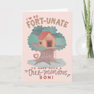 Cute Tree Fort Punny birthday wish for son Card