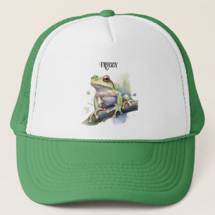 Cute tree frog on branch customisable trucker hat