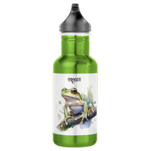 cute tree frog sitting on a branch customisable 532 ml water bottle