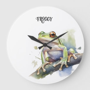 cute tree frog sitting on a branch customisable large clock