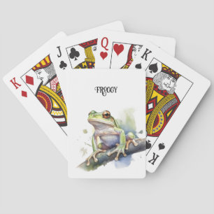 cute tree frog sitting on a branch customisable playing cards