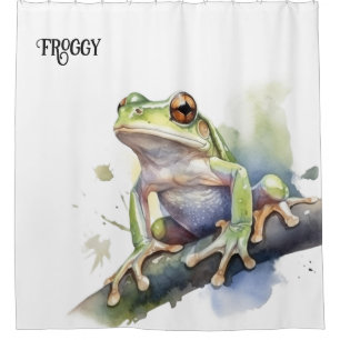 cute tree frog sitting on a branch customisable shower curtain