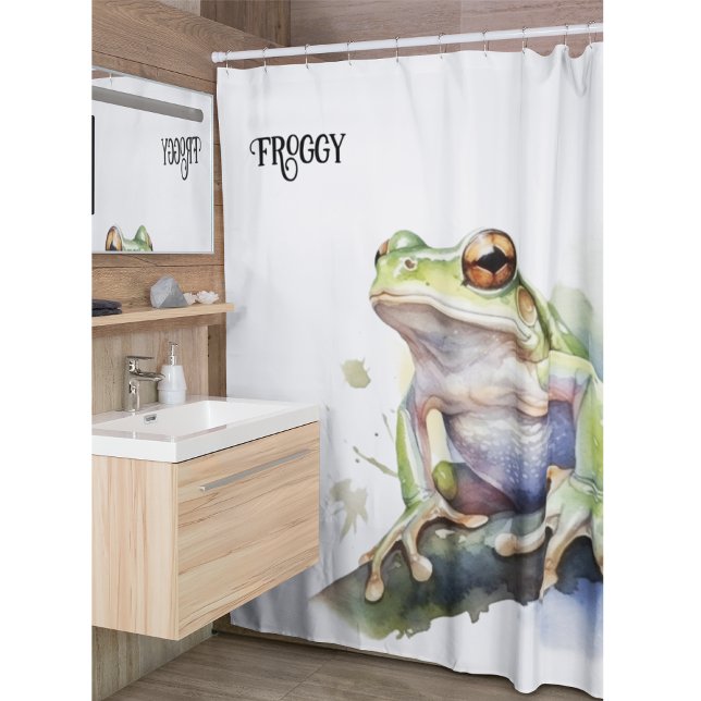 cute tree frog sitting on a branch customisable shower curtain (Creator Uploaded)