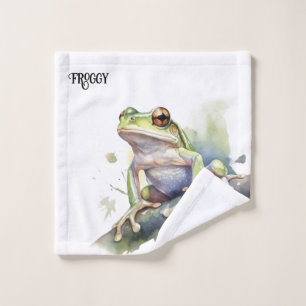 cute tree frog sitting on a branch customisable wash cloth
