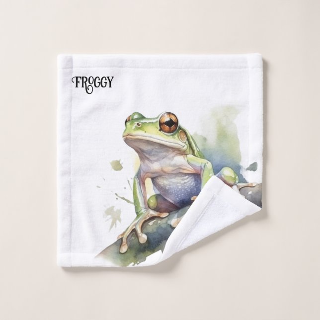 cute tree frog sitting on a branch customisable wash cloth (Wash Cloth)