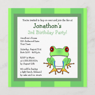 Cute Tree Frog w/ Stripes Birthday Invite