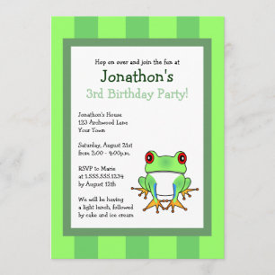 Cute Tree Frog w/ Stripes Birthday Invite 5x7