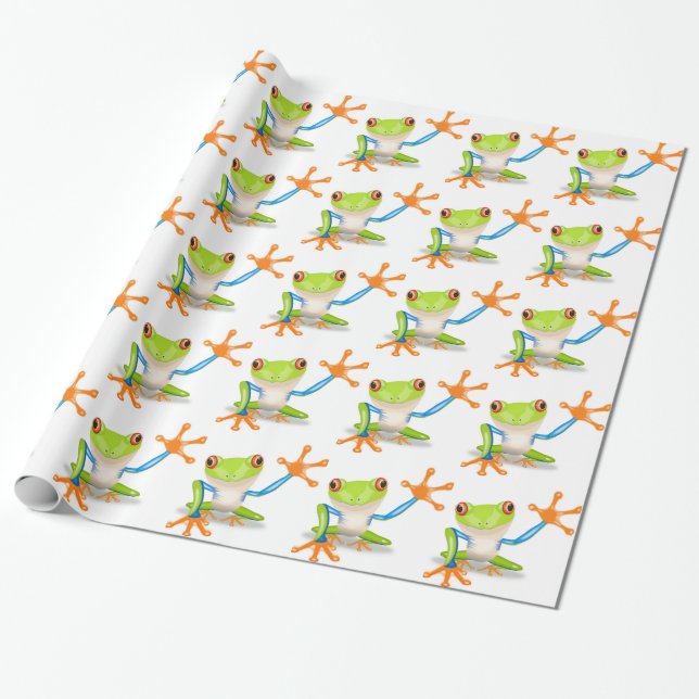 Cute Tree Frog Wrapping Paper (Unrolled)