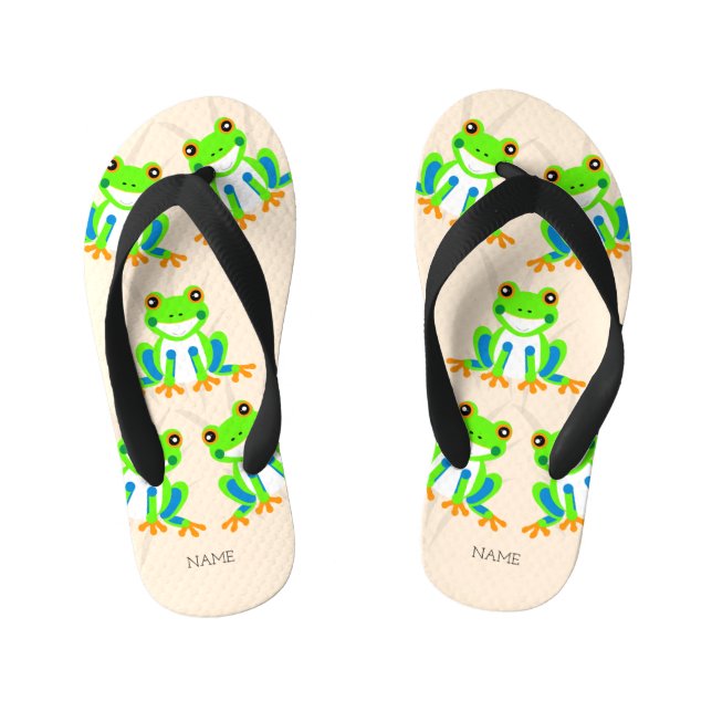 Cute Tree Frogs in the Grass Kid's Flip Flops (Footbed)