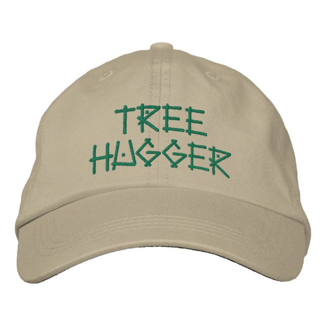 Cute Tree Hugger Quote Green Khaki Embroidered Hat (Front)