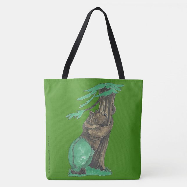 Cute Tree Hugging Bear Wearing Fancy Leggings Tote Bag (Front)