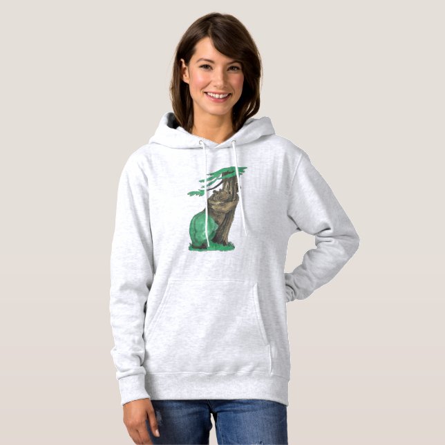 Cute Tree Hugging Bear With Fancy Green Leggings Hoodie (Front Full)