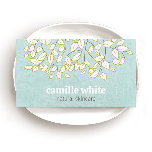 Cute Tree Leaves Light Turquoise Linen Look Business Card