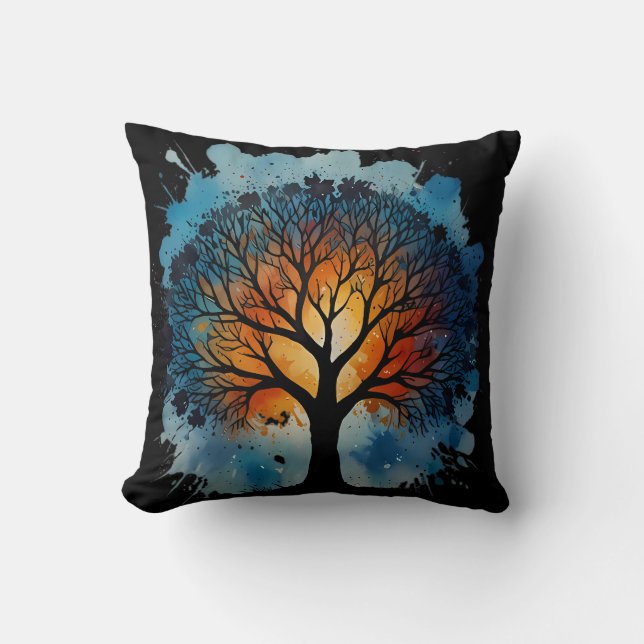 Cute Tree of Life Watercolour Cushion (Front)