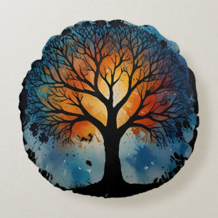 Cute Tree of Life Watercolour Round Cushion