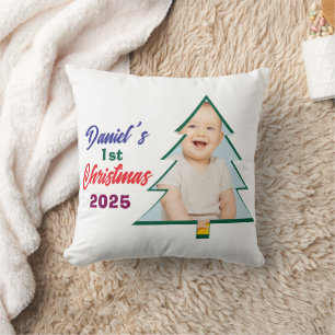 Cute Tree Photo Baby Boy 1st Christmas Cushion