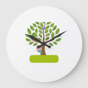 Cute Tree with Kids and Birds T-Shirt Design Large Clock