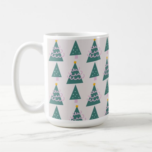 Cute Trees Doodles Pink Green  Coffee Mug (Left)