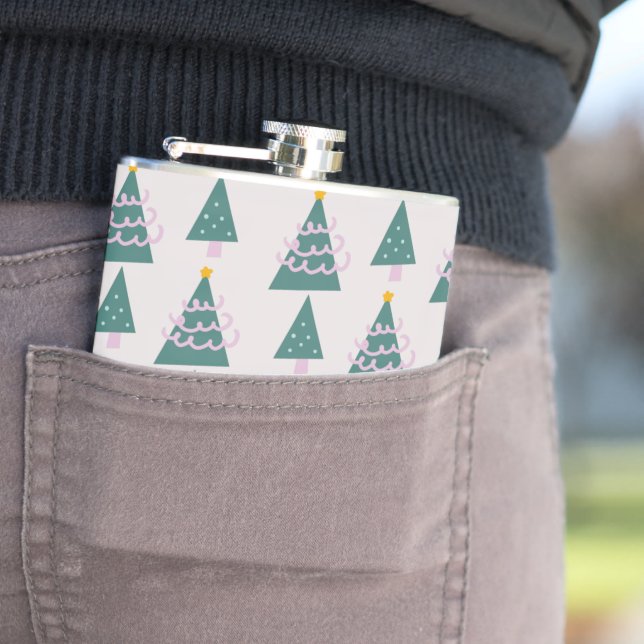 Cute Trees Doodles Pink Green                  Hip Flask (In Situ)
