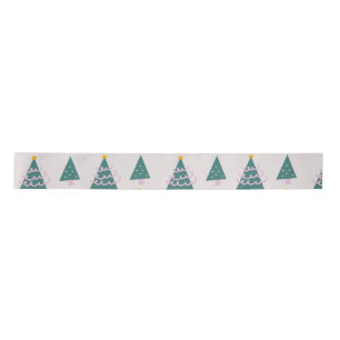 Cute Trees Doodles Pink Green Satin Ribbon