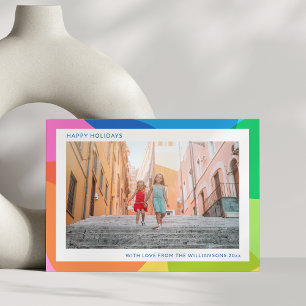 Cute Trendy Abstract Rainbow Unique Two Photo  Holiday Card