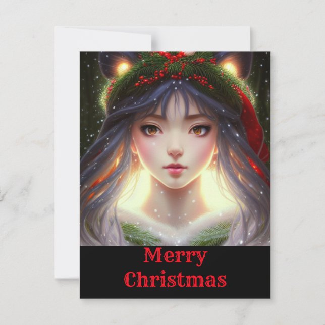 Cute Trendy Anime Manga Christmas Card (Front)