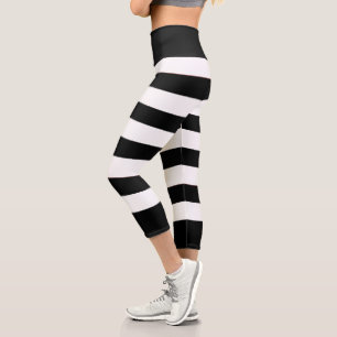 Cute Trendy Black And White Stripes Capri Leggings