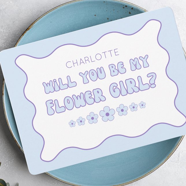 Cute Trendy Blue Personalised Flower Girl Proposal Card (Creator Uploaded)