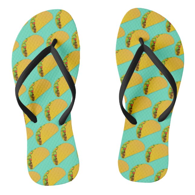 Cute Trendy Blue Taco Mexican Food Flip Flops (Footbed)