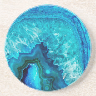 Cute Trendy Bright Blue Turquoise Crystal Geode Coaster
