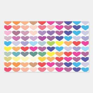 Cute Trendy Bright Colourful Rainbow Hearts Patter Rectangular Sticker