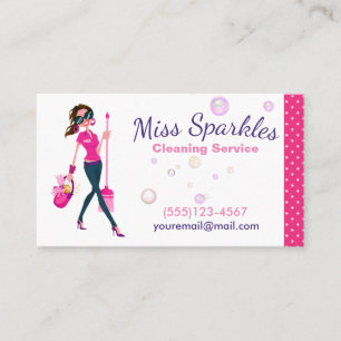 Cute Trendy Cartoon Maid House Cleaning Services Business Card