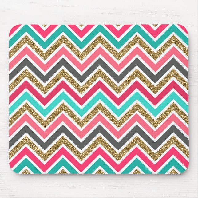 Cute trendy chevron faux glitter zigzag pattern mouse mat (Front)