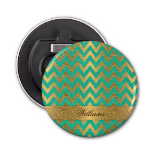 Cute trendy chevron zigzag faux gold glitter bottle opener