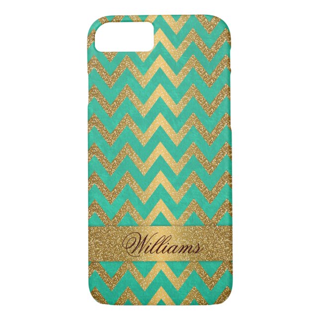 Cute trendy chevron zigzag faux gold glitter Case-Mate iPhone case (Back)