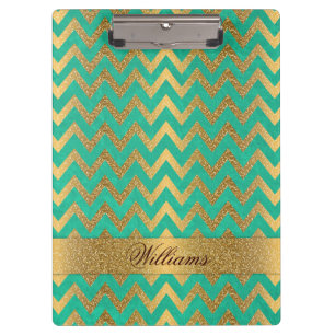 Cute trendy chevron zigzag faux gold glitter clipboard