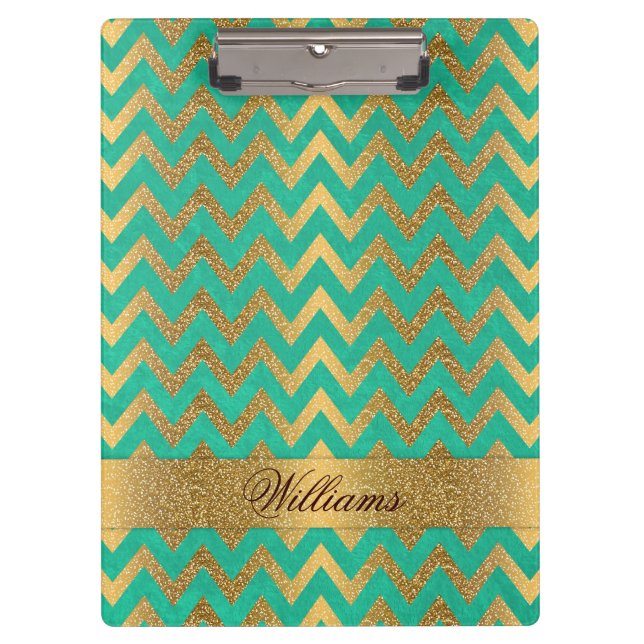 Cute trendy chevron zigzag faux gold glitter clipboard (Front)