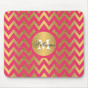 Cute trendy chevron zigzag faux gold glitter mouse mat