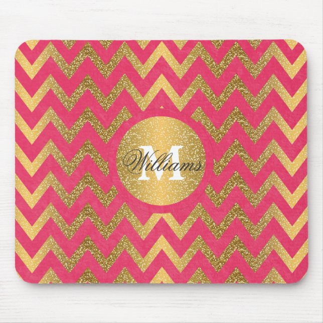 Cute trendy chevron zigzag faux gold glitter mouse mat (Front)