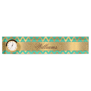 Cute trendy chevron zigzag faux gold glitter nameplate