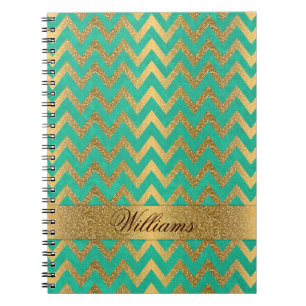 Cute trendy chevron zigzag faux gold glitter notebook