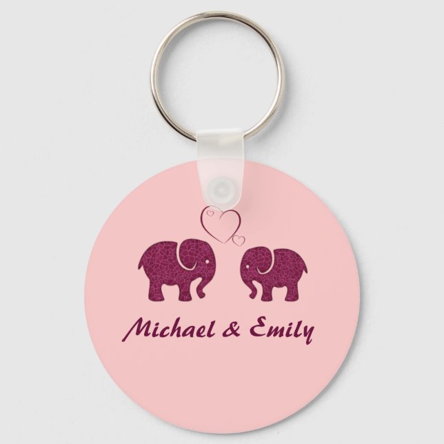 Cute trendy  elephant in love personalised key ring (Front)