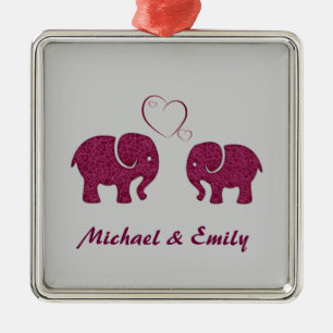 Cute trendy  elephant in love personalised metal tree decoration