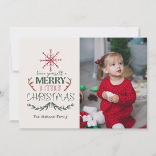 Cute Trendy Family 2 Photo Merry Little Christmas Holiday Card