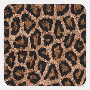 Cute Trendy Faux Fur Animal Leopard Print Pattern Square Sticker
